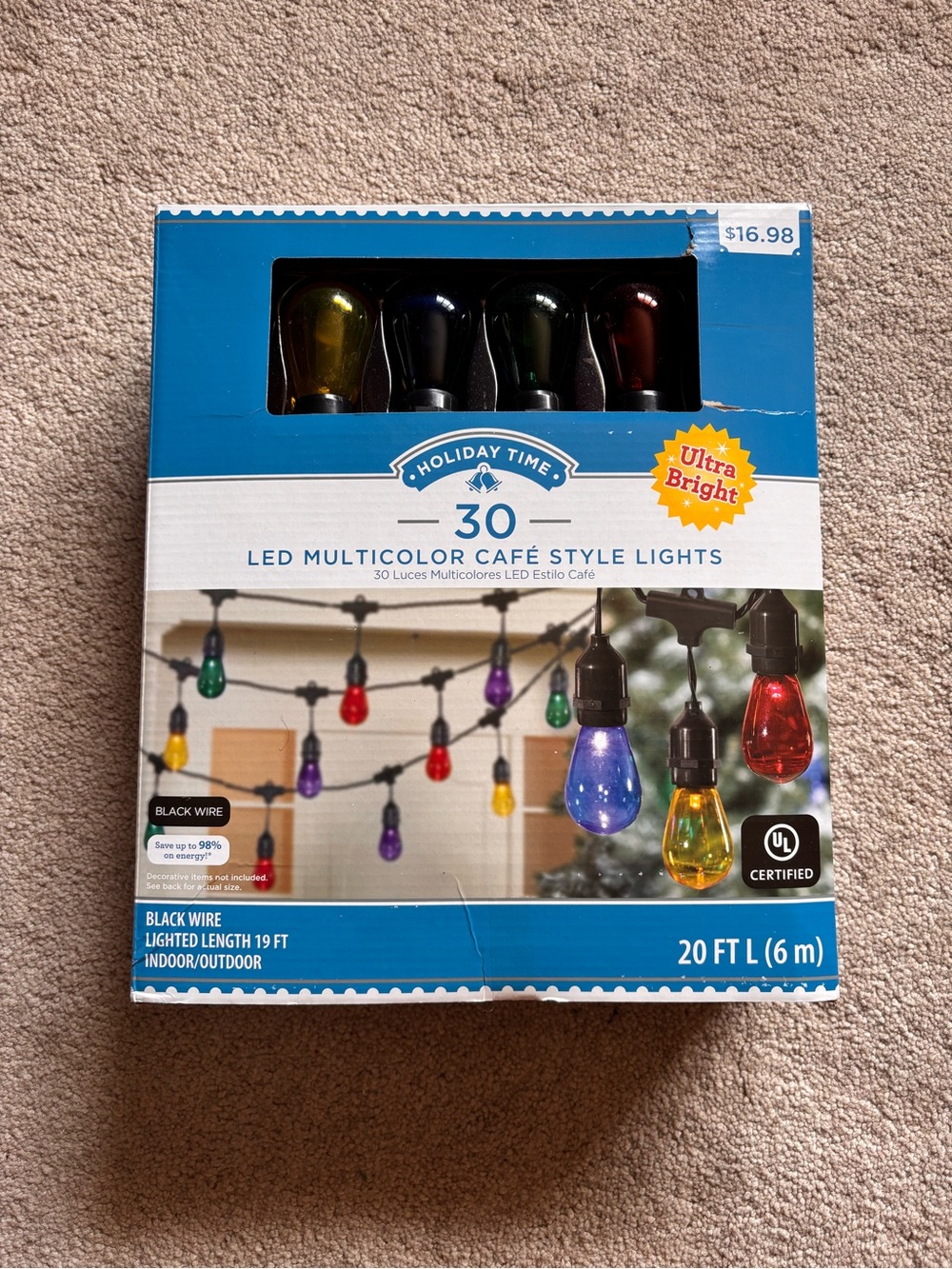 Holiday Time Multicolor Café-Style LED String Lights with Black Sockets